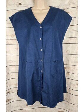 Gudrun Sjoden Navy Blue Shirt Dress Small 100% Cotton A-Line Womens Lagenlook